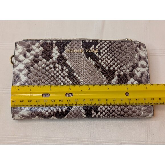 Michael Kors Python-Embossed Leather Zip-Around Wallet Coins Bills Card Slots ID - Picture 12 of 16